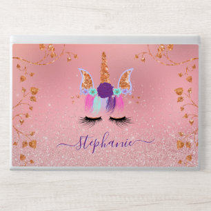 Rose Gold Unicorn Glitter Script Name HP Laptop Skin
