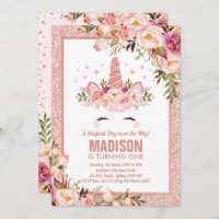 Rose Gold Unicorn / Magical Birthday Party Invitation