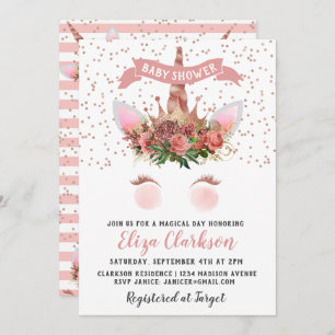 Rose Gold Unicorn Princess Baby Shower Invitation