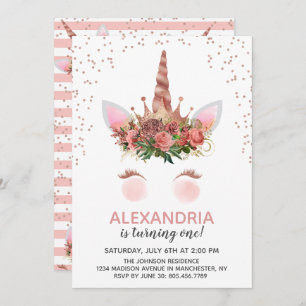 Rose Gold Unicorn Princess Birthday Invitation