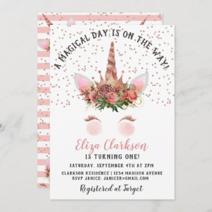 Rose Gold Unicorn Princess Birthday Invitation
