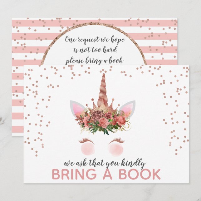 Rose Gold Unicorn Princess Bring A Book Invitation (Front/Back)