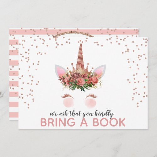 Rose Gold Unicorn Princess Bring A Book Invitation