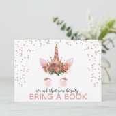 Rose Gold Unicorn Princess Bring A Book Invitation (Standing Front)