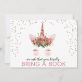 Rose Gold Unicorn Princess Bring A Book Invitation (Front)