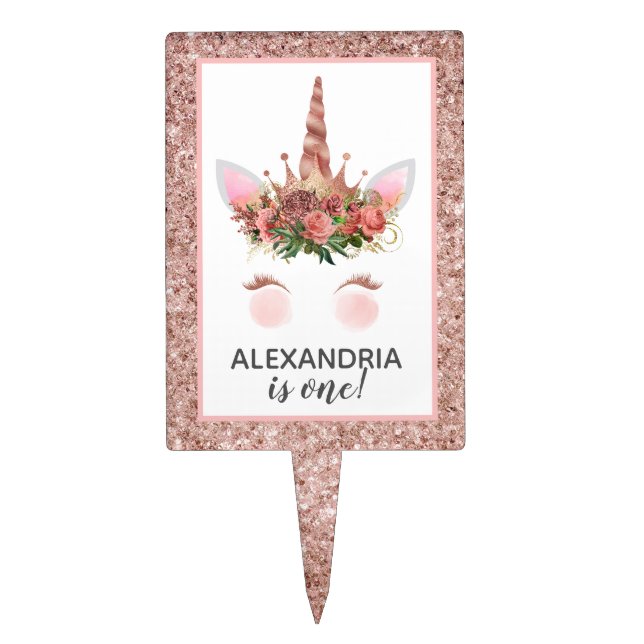 Rose Gold Unicorn Princess Cake Topper (Front)