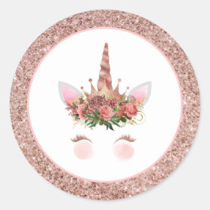 Rose Gold Unicorn Princess Classic Round Sticker