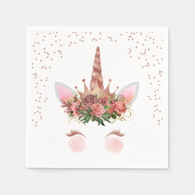 Rose Gold Unicorn Princess Napkins (Front)