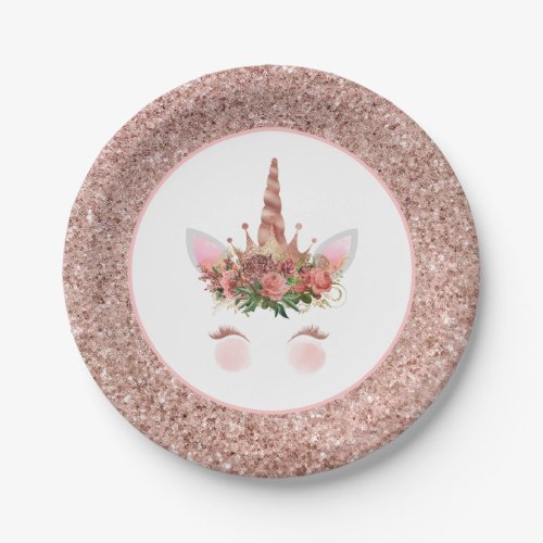 Rose Gold Unicorn Princess Paper Plates