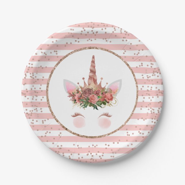 Rose Gold Unicorn Princess Paper Plates (Front)