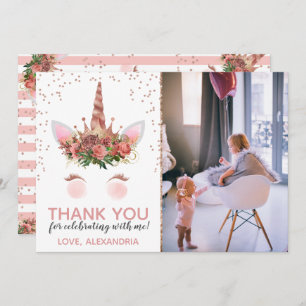 Rose Gold Unicorn Princess Thank You Invitation