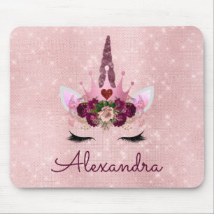 Rose Gold Unicorn Sparkle Princess Monogram Name Mouse Pad