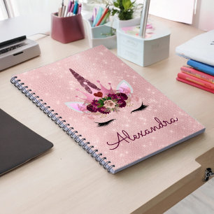 Rose Gold Unicorn Sparkle Princess Monogram Name Notebook