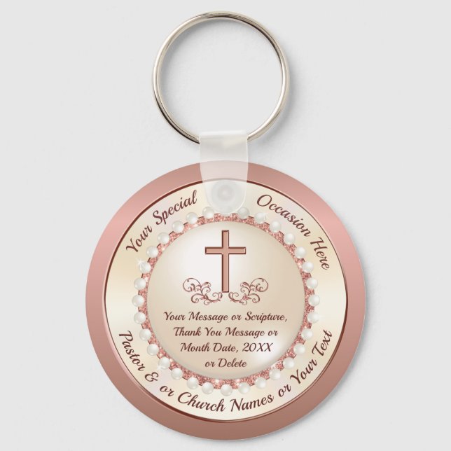 Rose Gold, Unique Religious Favors, Personalized Keychain (Front)