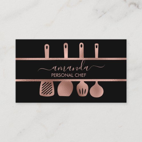 Rose Gold Utensils Personal Chef Cooking Baking Business Card