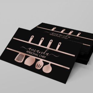 Rose Gold Utensils Personal Chef Cooking Baking Business Card