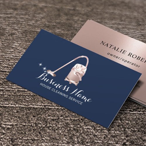 Rose Gold Vacuum Cleaner Navy Cleaning Service Business Card