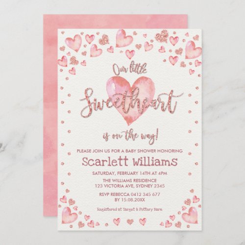 Rose Gold Valentines Sweetheart Girl Baby Shower Invitation