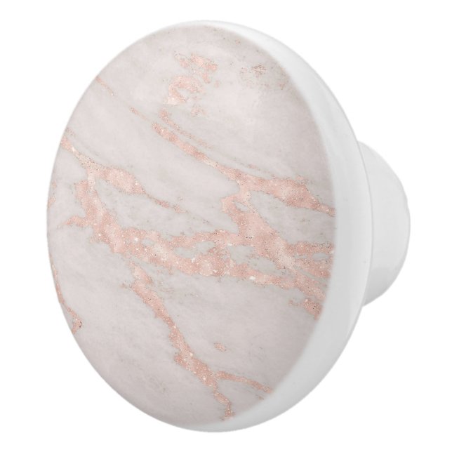 Rose Gold Veined Blush Pink Marble Ceramic Knob (Right)