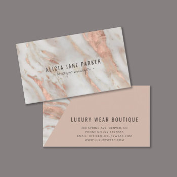 Rose Gold Veined Marble Stone Boutique Manager Business Card by uniqueoffice at Zazzle