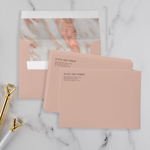 Rose gold veined marble stone business office envelope