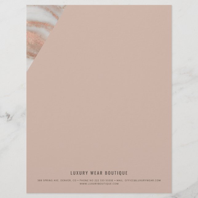 Rose gold veined marble stone business office letterhead (Front)
