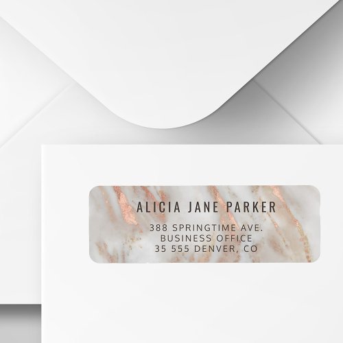 Rose gold veined marble stone return address label