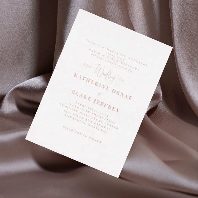 Rose Gold Vertical White Both Parents Wedding Foil Invitation (Creator Uploaded)