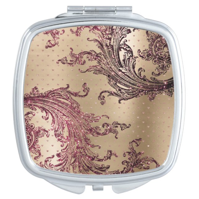 Rose Gold Victorian Heart Shaped Compact Mirror (Front)