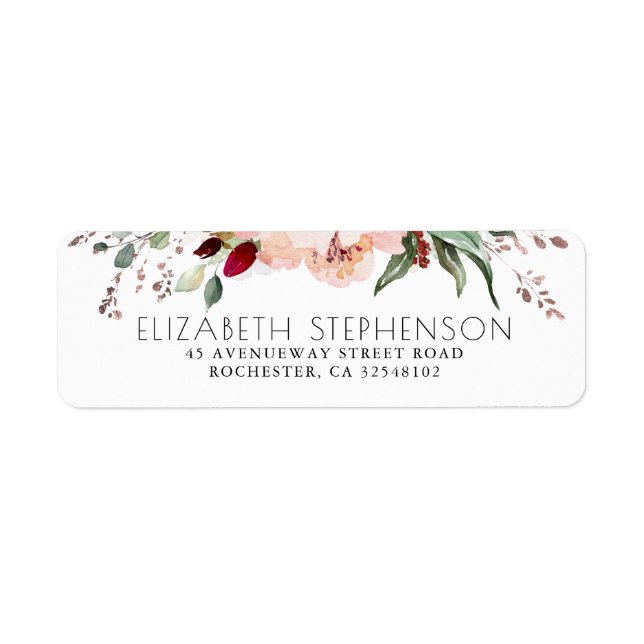 Rose Gold Vines and Fall Flowers Elegant Label (Front)