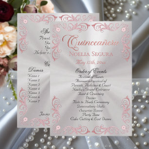 Rose Gold Vintage Border Quinceanera- Pearl White Program