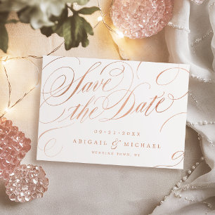 Rose gold vintage calligraphy save the date
