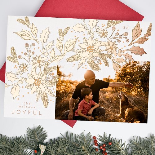 ROSE GOLD Vintage CHRISTMAS Botanicals Photo Frame Foil Holiday Card