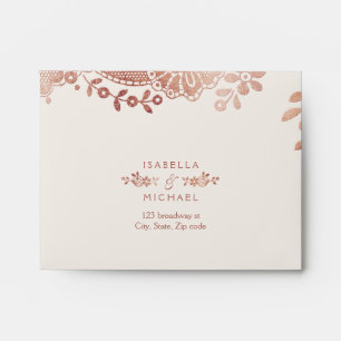 Rose gold vintage elegant lace wedding RSVP Envelope