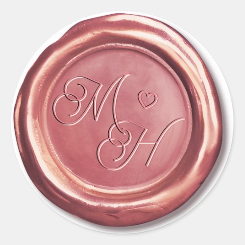    Rose Gold Vintage Initials Custom Wedding Favor Classic Round Sticker