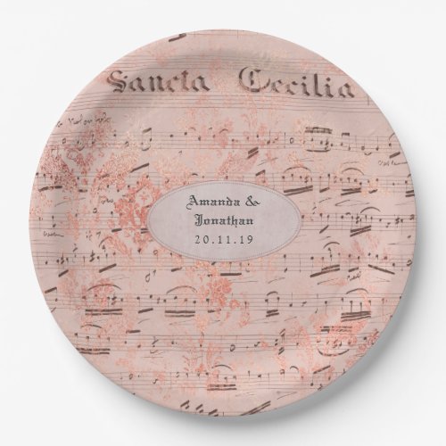 Rose Gold Vintage Music Sheet Wedding Paper Plates