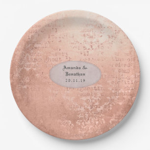 Rose Gold Vintage Print Wedding Paper Plates