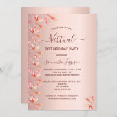 Rose gold virtual birthday party fall florals invitation (Front/Back)