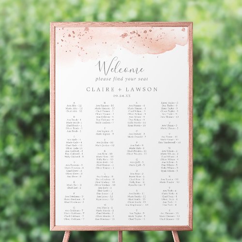 Rose Gold Watercolor Alphabetical Seating Chart