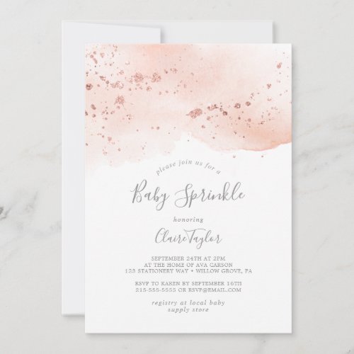 Rose Gold Watercolor Baby Sprinkle Invitation