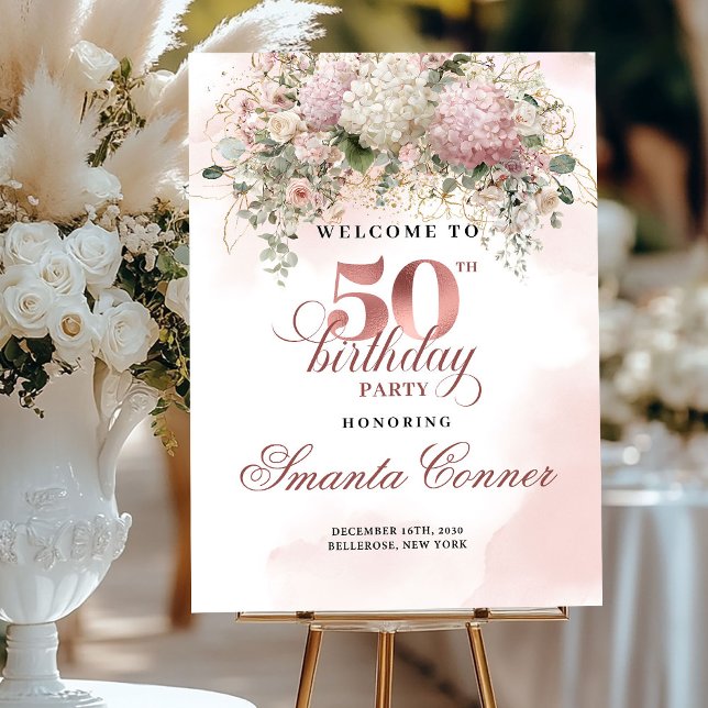 Rose Gold Watercolor Blush 50th Birthday Welcome Foam Board (Rose Gold Watercolor Blush 50th Birthday Welcome)