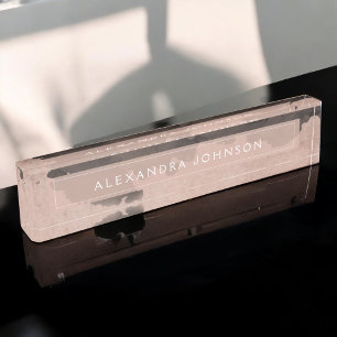 Rose Gold Watercolor Blush Pink Foil Modern Desk Name Plate