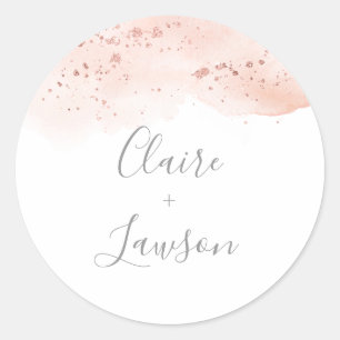 Rose Gold Watercolor Bride and Groom Name Sticker
