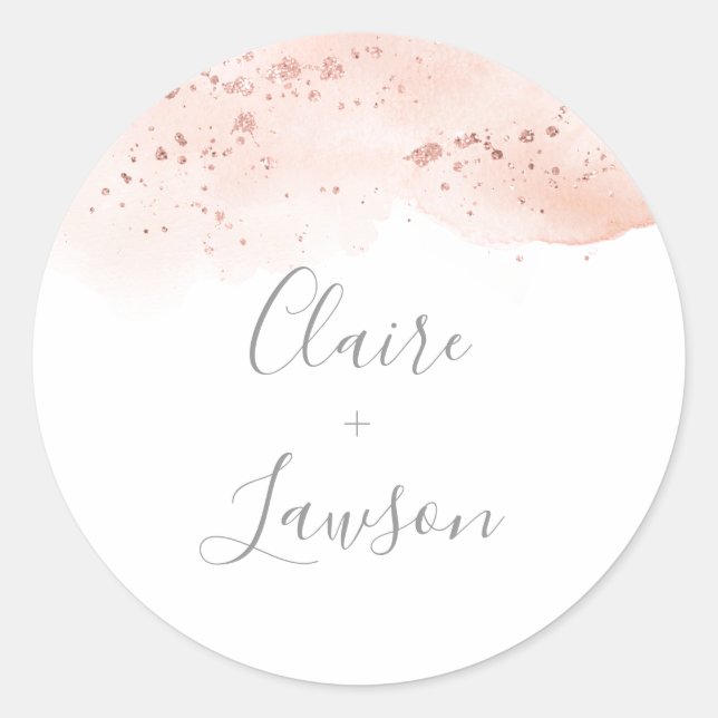 Rose Gold Watercolor Bride and Groom Name Sticker (Front)