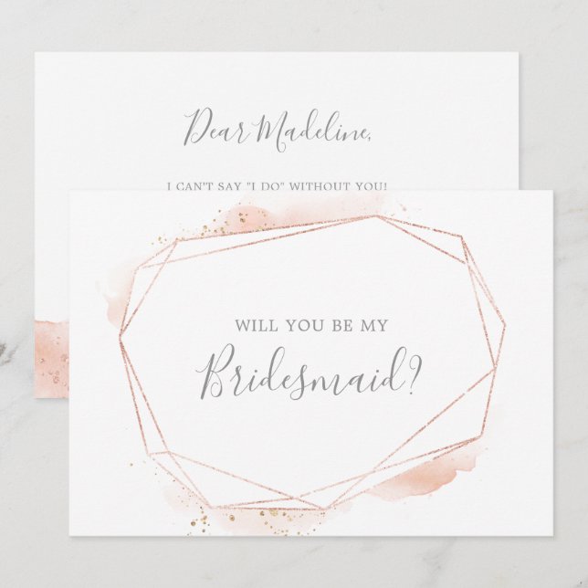 Rose Gold Watercolor Bridesmaid Proposal Card (Front/Back)