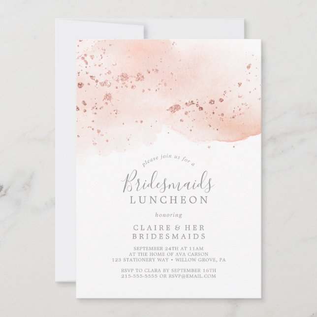 Rose Gold Watercolor Bridesmaids Luncheon Invitation (Front)
