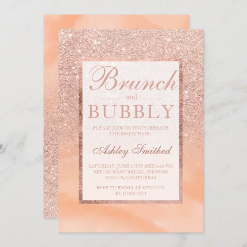 Rose gold watercolor brunch bubbly bridal shower invitation