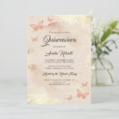 Rose Gold Watercolor Butterfly Dress Quinceanera  Invitation (Standing Front)