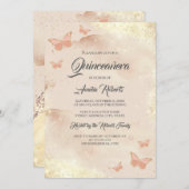 Rose Gold Watercolor Butterfly Dress Quinceanera  Invitation (Front/Back)