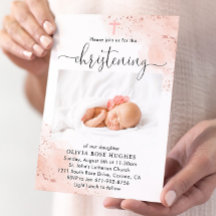 Rose Gold Watercolor Christening Baptism